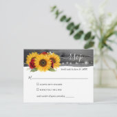 Rustic Watercolor Red Rose Sunflower Wedding RSVP Postcard (Standing Front)