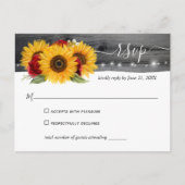 Rustic Watercolor Red Rose Sunflower Wedding RSVP Postcard (Front)