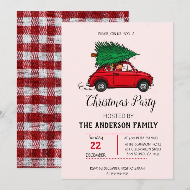 Rustic Watercolor Red Truck Christmas Invitation (Front/Back)