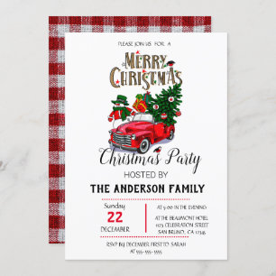 Rustic Watercolor Red Truck Christmas Invitation
