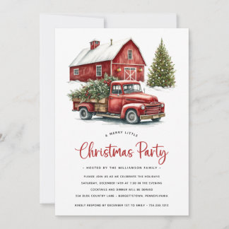 Rustic Watercolor Red Truck Christmas Party Invitation
