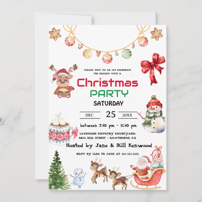 Rustic Watercolor Red Truck Christmas Party Invitation (Front)