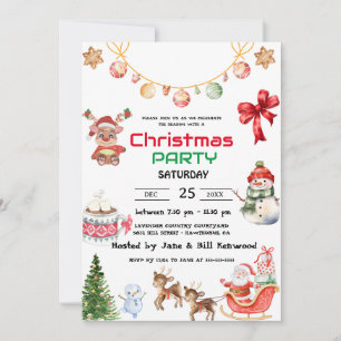 Rustic Watercolor Red Truck Christmas Party Invitation
