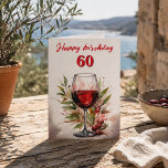 Rustic Watercolor Red Wine Glass 60th Birthday Card<br><div class="desc">Rustic Watercolor Red Wine Glass 60th Birthday Card. The design has a watercolor red wine glass with olives and olive leaves. Change the age and text inside the card. Great for a woman or a man who celebrates the sixtieth birthday.</div>