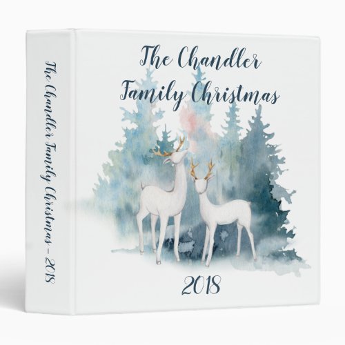 Rustic Watercolor Reindeer Forest Christmas Photo 3 Ring Binder