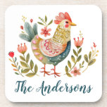 Rustic Watercolor Rooster Kitchen Decor Beverage Coaster<br><div class="desc">A pretty watercolor folk art rooster themed beverage coaster. So cute as an accent to your kitchen. Designed for you by Blackberry Boulevard.</div>