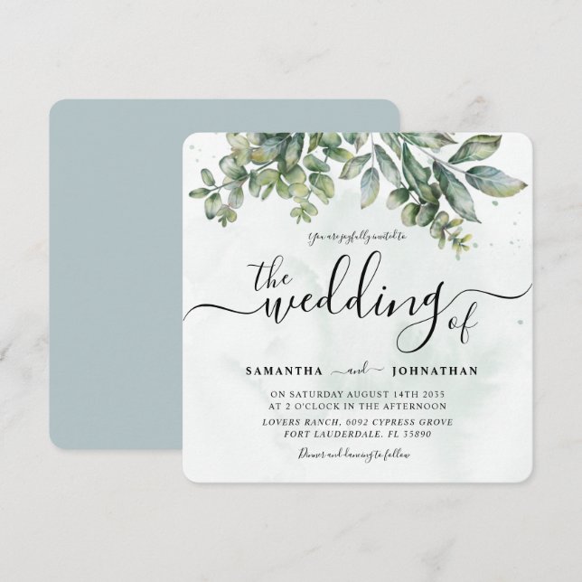 Rustic Watercolor Sage Green Eucalyptus Wedding In Invitation (Front/Back)