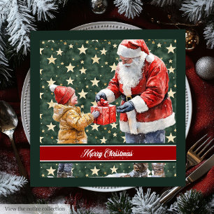 Rustic Watercolor Santa Claus Dinner Napkins