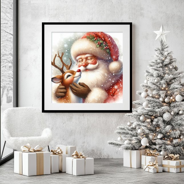 Rustic Watercolor Santa Rudolph Christmas Wall Art (Rustic Watercolor Santa Rudolph Christmas Wall Art)
