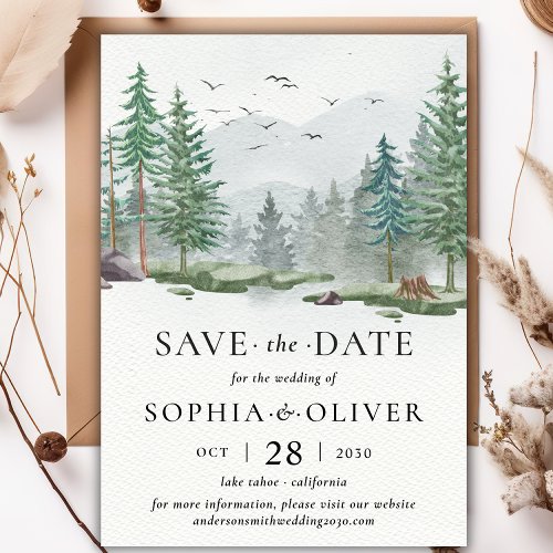 Rustic Watercolor Save the Date Forest Wedding Invitation