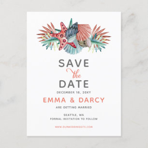 Rustic Watercolor Seashells Starfish Beach Wedding Announcement Postcard