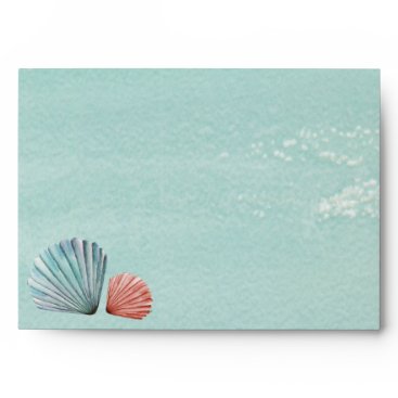 Rustic Watercolor Seashells Starfish Beach Wedding Envelope