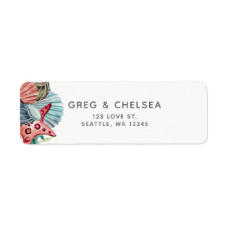 Rustic Watercolor Seashells Starfish Beach Wedding Label