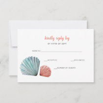 Rustic Watercolor Seashells Starfish Beach Wedding RSVP Card