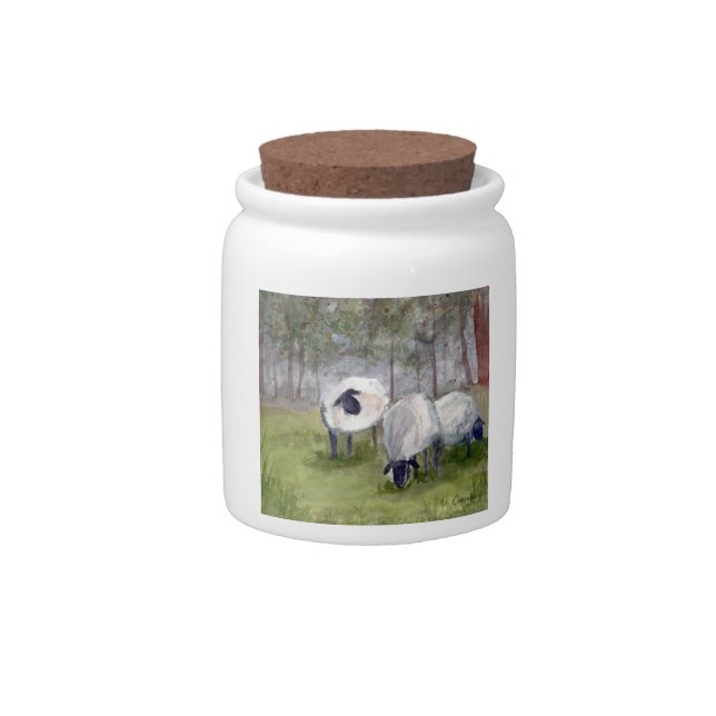 Rustic Watercolor Sheep Candy Jar (Front)