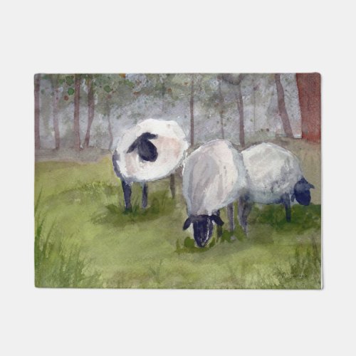 Rustic Watercolor Sheep Doormat