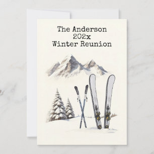 Rustic Watercolor Ski Snow Mountain Family Reunion Invitation