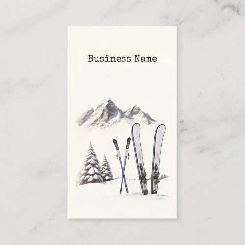 Rustic Watercolor Ski Snow Tree Mountain Winter  Business Card