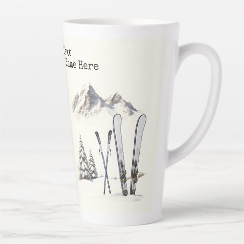 Rustic Watercolor Ski Snow Tree Mountain Winter Latte Mug