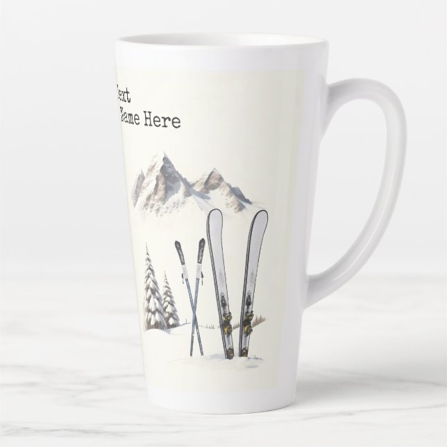 Rustic Watercolor Ski Snow Tree Mountain Winter Latte Mug (Right)