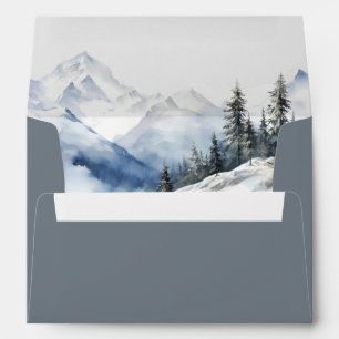 Rustic Watercolor Snow Mountain Pine Trees Wedding Envelope