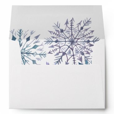 Rustic Watercolor Snowflakes Blue Winter Wedding Envelope