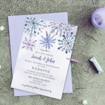 Rustic Watercolor Snowflakes Blue Winter Wedding Invitation