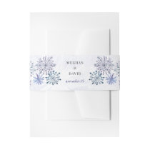 Rustic Watercolor Snowflakes Blue Winter Wedding Invitation Belly Band