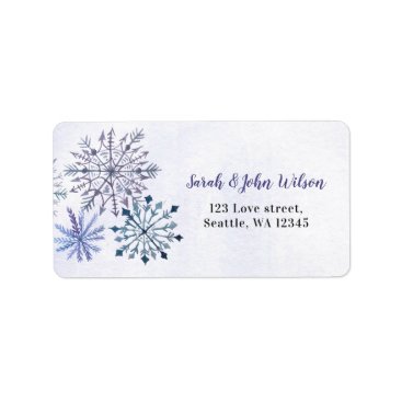 Rustic Watercolor Snowflakes Blue Winter Wedding Label