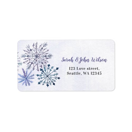 Rustic Watercolor Snowflakes Blue Winter Wedding Label