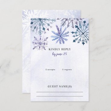 Rustic Watercolor Snowflakes Blue Winter Wedding R RSVP Card