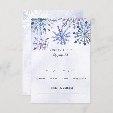 Rustic Watercolor Snowflakes Blue Winter Wedding RSVP Card