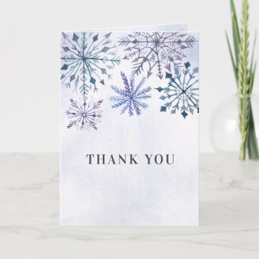 Rustic Watercolor Snowflakes Blue Winter Wedding Thank You Card