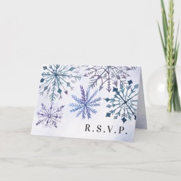 Rustic Watercolor Snowflakes Winter Wedding RSVP Invitation