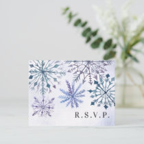 Rustic Watercolor Snowflakes Winter Wedding RSVP Invitation Postcard