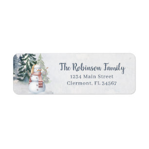 Rustic Watercolor Snowman Forest Label