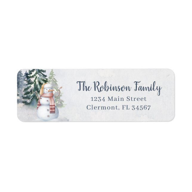 Rustic Watercolor Snowman Forest Label (Front)