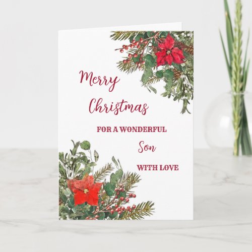 Rustic Watercolor Son Merry Christmas Card