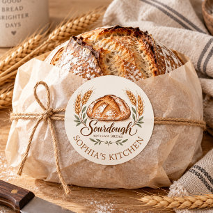 Rustic Watercolor Sourdough Bread Home Bakery Classic Round Sticker