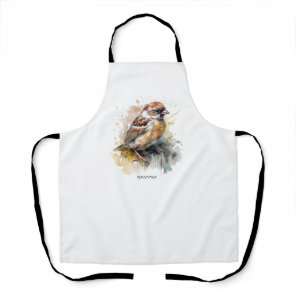 Rustic Watercolor Sparrow, custom Apron