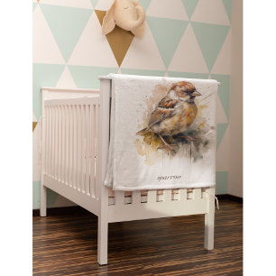 Rustic Watercolor Sparrow, custom Baby Blanket