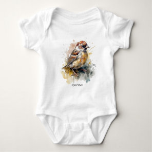 Rustic Watercolor Sparrow, custom Baby Bodysuit