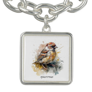 Rustic Watercolor Sparrow, custom Bracelet