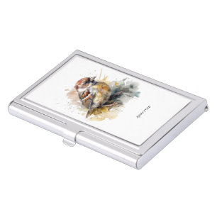 Rustic Watercolor Sparrow, custom Business Card Case