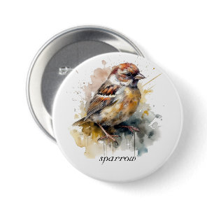Rustic Watercolor Sparrow, custom Button