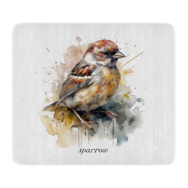 Rustic Watercolor Sparrow, custom Cutting Board (Front)