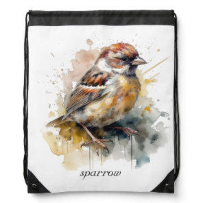 Rustic Watercolor Sparrow, custom Drawstring Bag