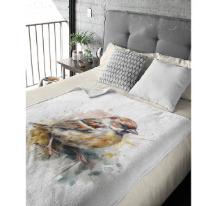 Rustic Watercolor Sparrow, custom Fleece Blanket
