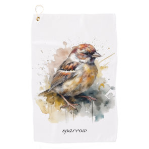 Rustic Watercolor Sparrow, custom Golf Towel