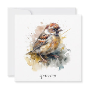 Rustic Watercolor Sparrow, custom Holiday Card